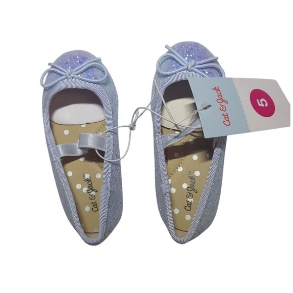 Cat and Jack, girls' ballet flats, blue with glitter, size 5, NWT - Picture 1 of 6